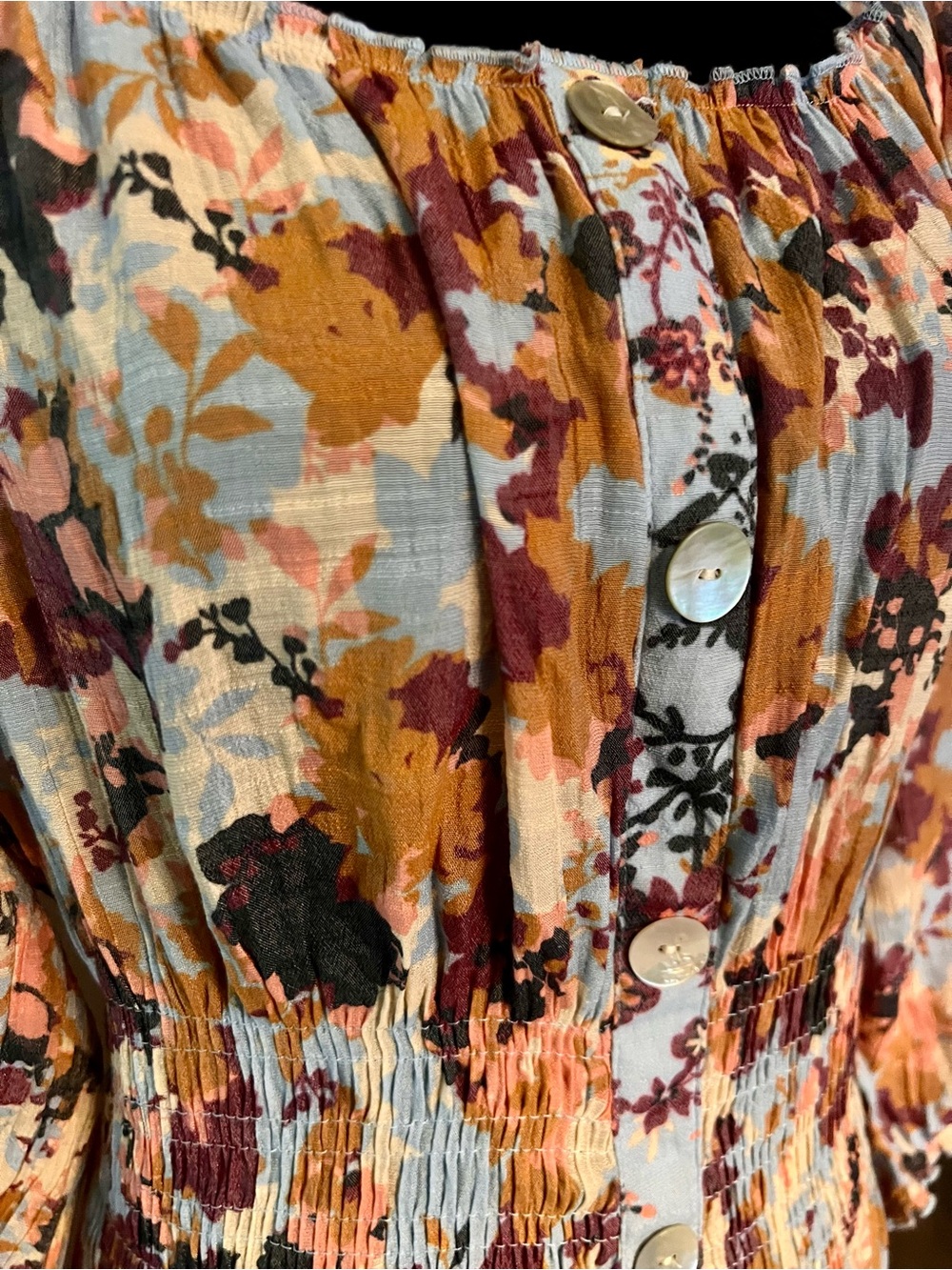 fig and flower Light Blue and Peach Floral Tiered Maxi Dress - Picture 3 of 6